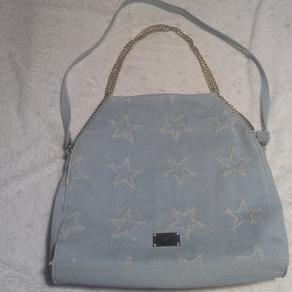INC Denim Star Shoulder Bag – Light Blue – Gold Chain – Y2K – Like New